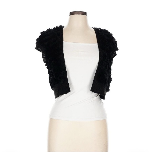 BCBGMaxAzria Black Textured Rabbit Fur Shrug Size Large - Picture 1 of 6